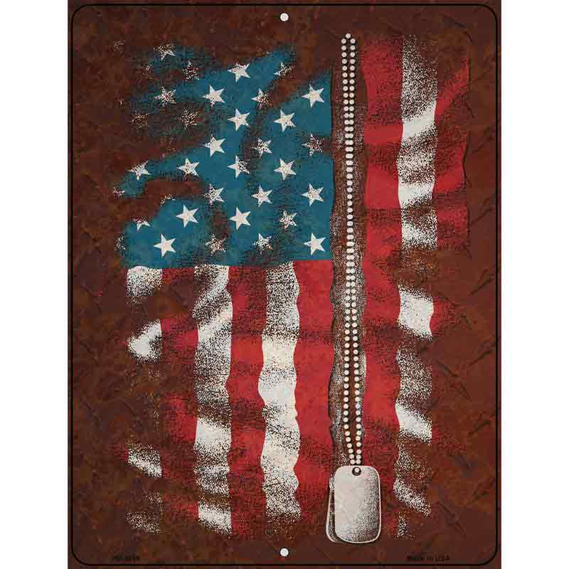 American Flag With Dog Tags Novelty Metal Parking Sign 4.5" x 6" Sign (PM)