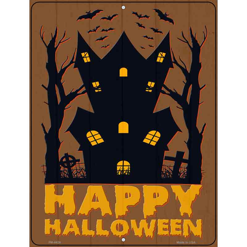 Happy Halloween Haunted House Novelty Metal Parking Sign 4.5" x 6" Sign (PM)
