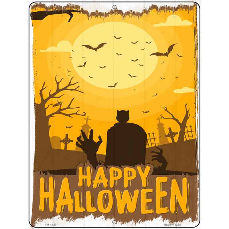 Happy Halloween Graveyard Novelty Metal Parking Sign 4.5" x 6" Sign (PM)