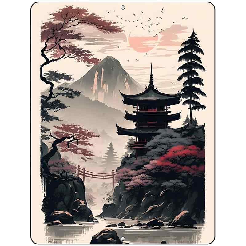 Japanese Pagoda Landscape Metal Novelty Parking Sign P-4478 4.5" x 6" Sign (PM)
