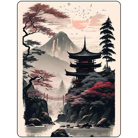 Japanese Pagoda Landscape Metal Novelty Parking Sign P-4478 4.5" x 6" Sign (PM)