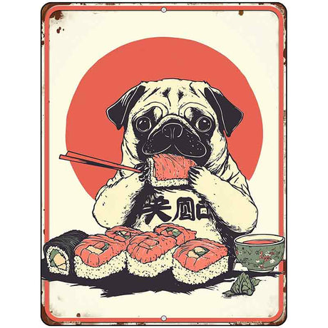 Pug Eating Sushi Metal Novelty Mini Parking Sign PM-4479