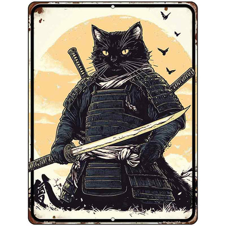 Samurai Cat Metal Novelty Mini Parking Sign PM-4481