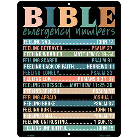 Bible Emergency Numbers Metal Novelty Parking Sign P-4599