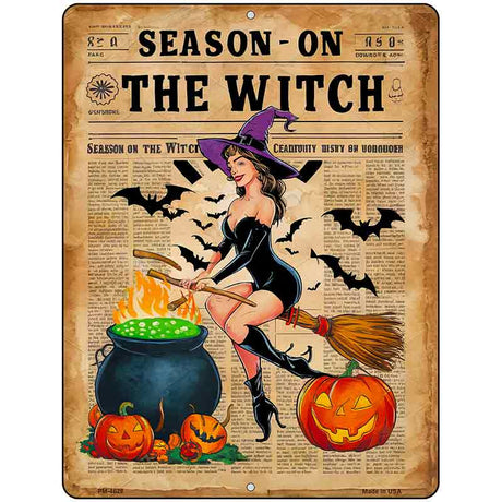 Season On The Witch Metal Novelty Parking Sign P-4626