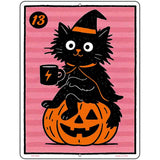 Black Cat on Pumpkin Metal Novelty Parking Sign P-4644