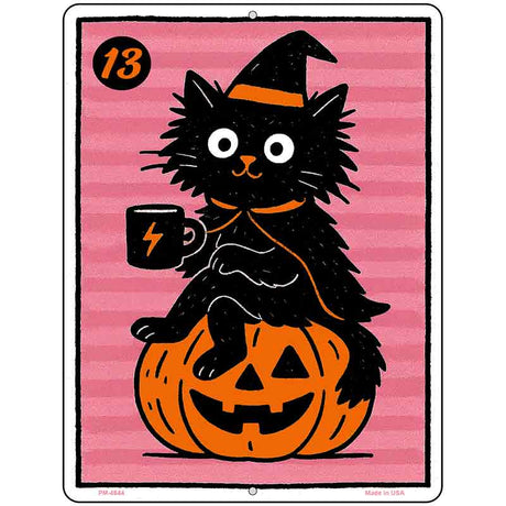 Black Cat on Pumpkin Metal Novelty Parking Sign P-4644