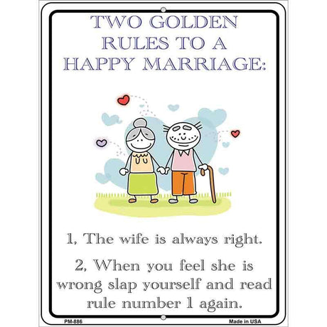 Rules To A Happy Marriage Metal Novelty Parking Sign 4.5" x 6" (PM)