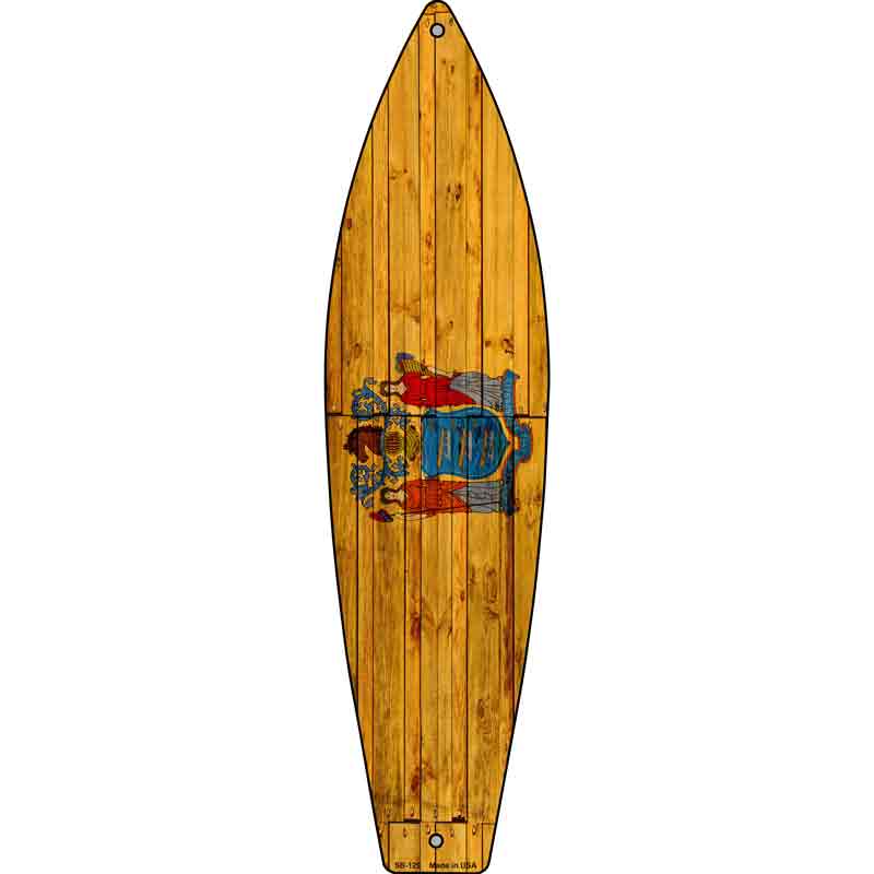 New Jersey State Flag Novelty Metal Surfboard Sign 17" x 4.5" (SB)