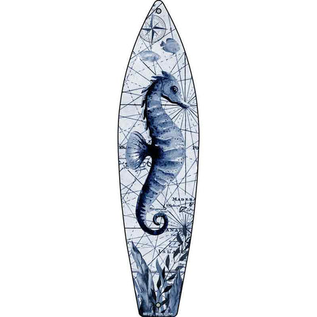 Black and White Seahorse Novelty Metal Surfboard Sign 17" x 4.5" (SB)