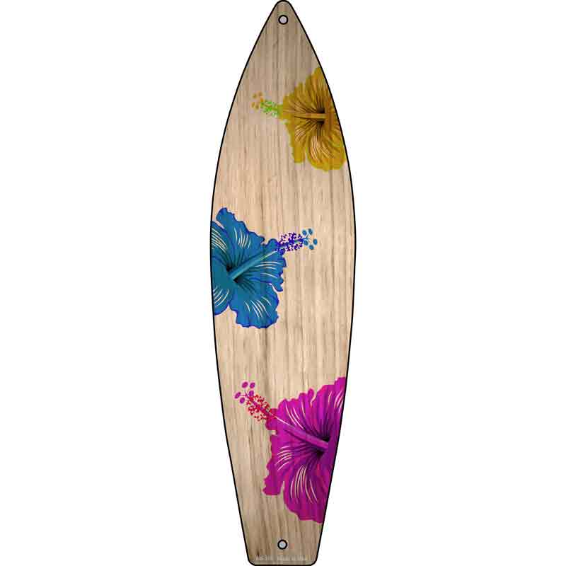 Colored Hawaiian Flowers Novelty Metal Surfboard Sign 23" x 5.75" Sign (LSB)