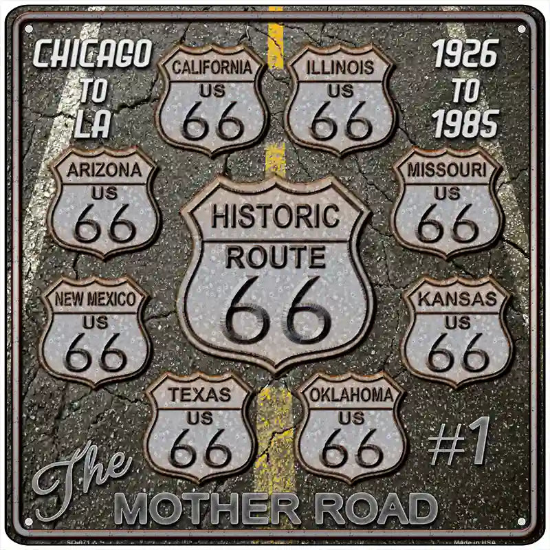 Route 66 Black Top Novelty Metal Square Sign 12" (SQ)