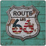 Route 66 Vintage On Wood Novelty Metal Square Sign 12" (SQ)