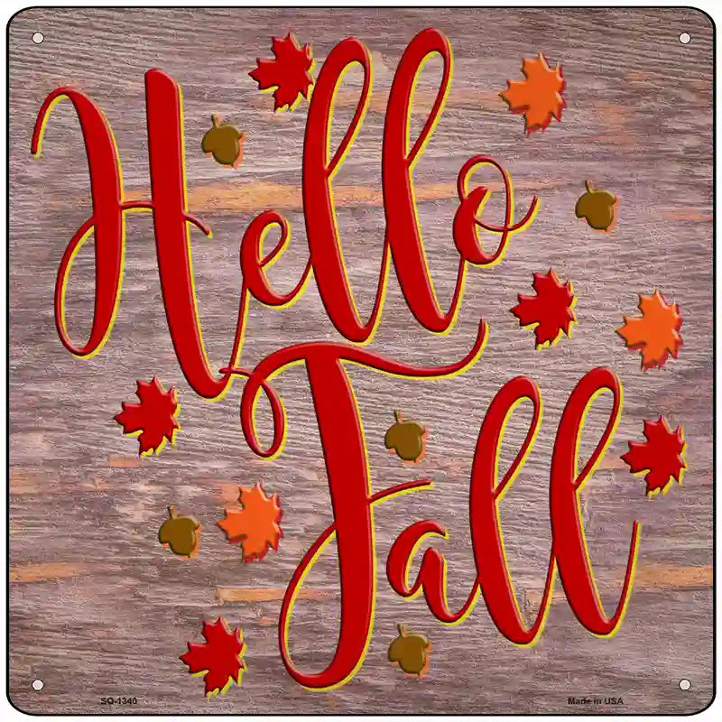 Hello Fall Purple Novelty Metal Square Sign 12" (SQ)