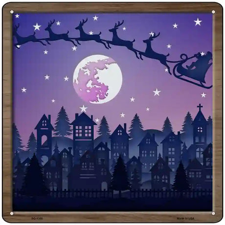 Santa Over Town Shadow Box Novelty Metal Square Sign 12" (SQ)