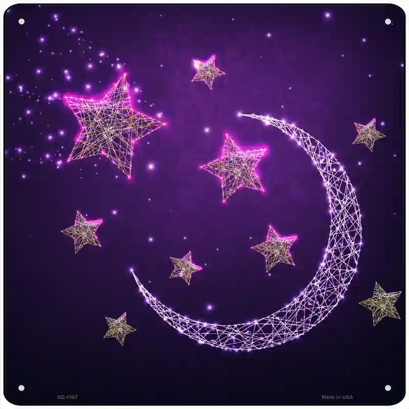 Moon and Stars Novelty Metal Square Sign 12" Sign (SQ)