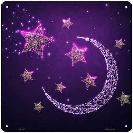 Moon and Stars Novelty Metal Square Sign 12" Sign (SQ)