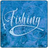 Fishing With Pole And Fish Novelty Metal Square Sign 12" (SQ)