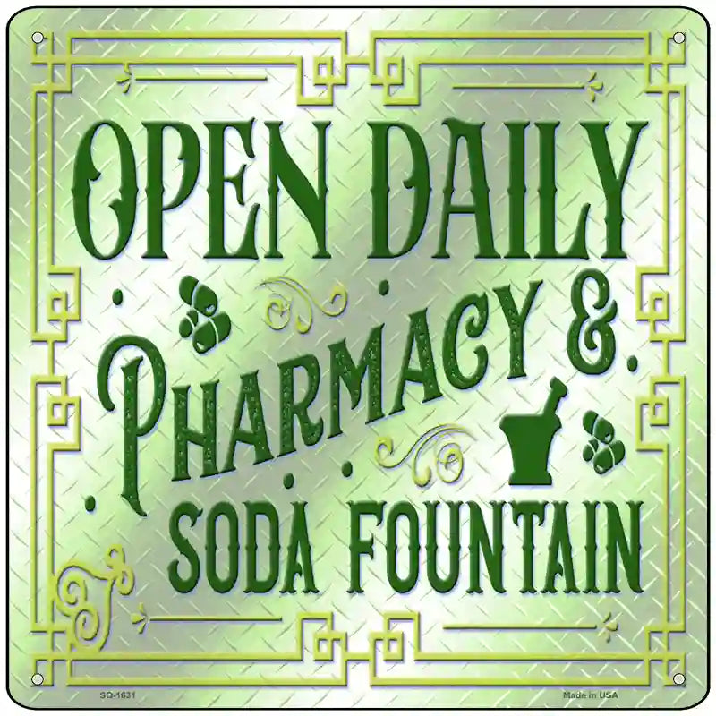Pharmacy and Soda Fountain Novelty Metal Square Sign 12" Sign (SQ)