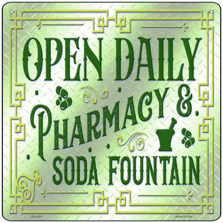 Pharmacy and Soda Fountain Novelty Metal Square Sign 12" Sign (SQ)
