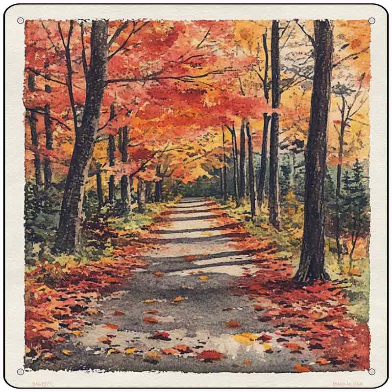 Autumn Path Novelty Metal Square Sign SQ-1671