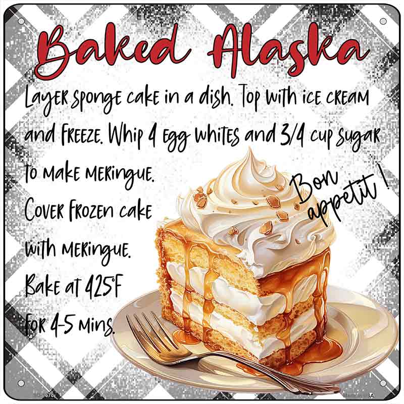 Baked Alaska Recipe Novelty Metal Square Sign SQ-1676