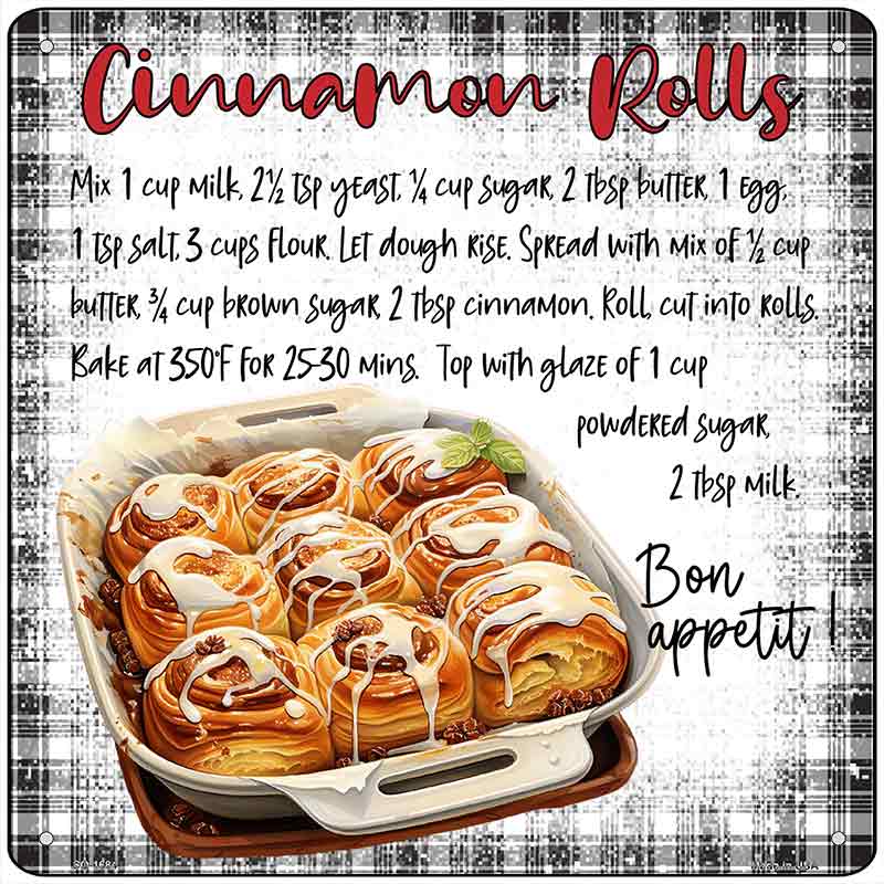 Cinnamon Rolls Recipe Novelty Metal Square Sign SQ-1684