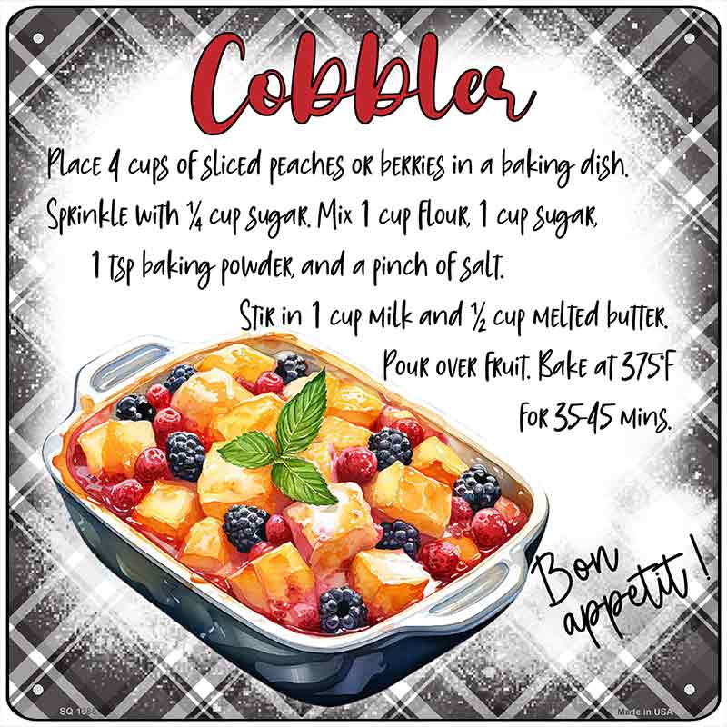 Cobbler Recipe Novelty Metal Square Sign SQ-1685