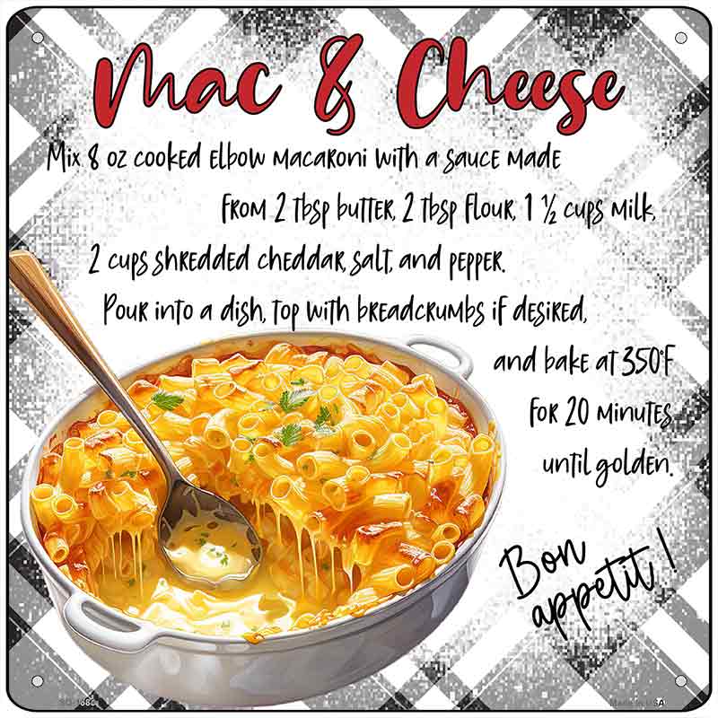 Mac & Cheese Recipe Novelty Metal Square Sign SQ-1688
