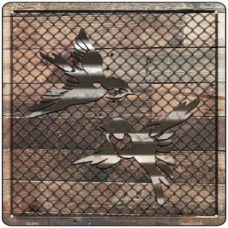Corrugated Little Birds on Wood Novelty Metal Square Sign 12" (SQ)
