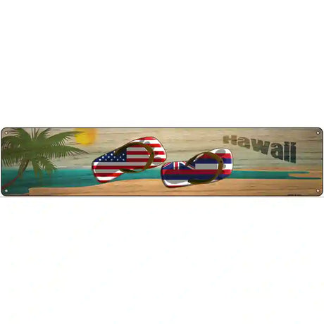 Hawaii Flag and US Flag Novelty Metal Street Sign 24" x 5" (ST)