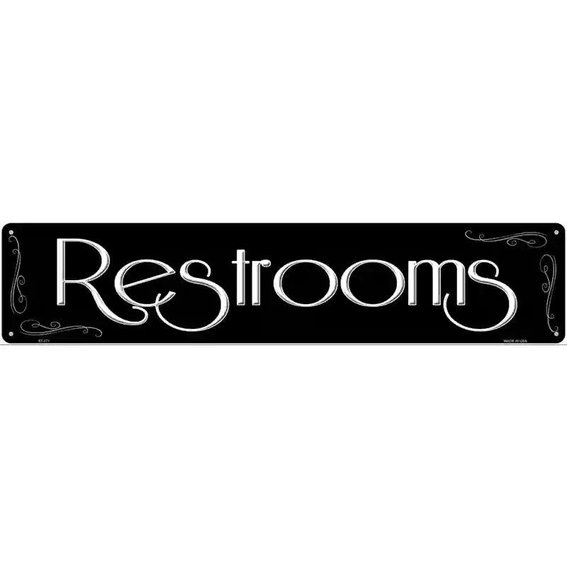 Restrooms Black Metal Novelty Street Sign 24" x 5" (ST)