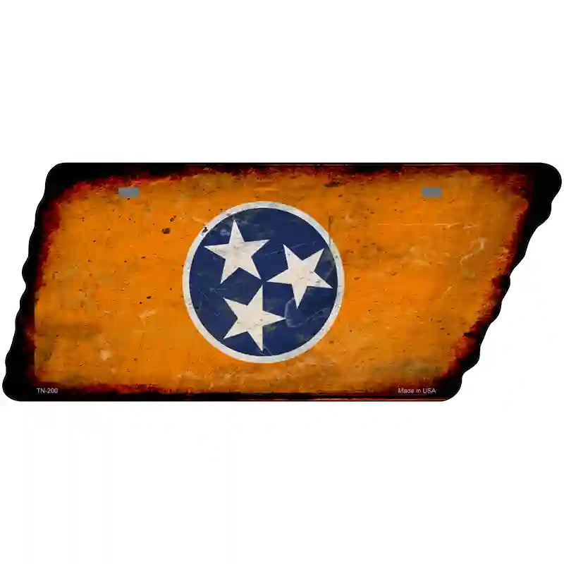 Orange Tennessee Flag Novelty Rusty Effect Metal Tennessee License Plate Tag TN-200 13.5" x 5.5" Plate (TN)