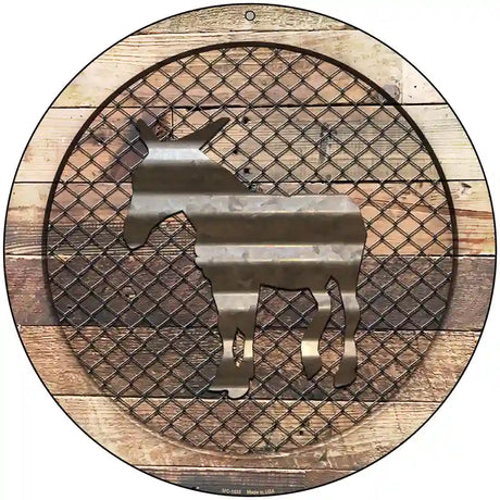 Corrugated Donkey on Wood Novelty Metal Circular Sign