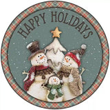 Happy Holidays Snowman Novelty Metal Circle Sign 8" (UC)