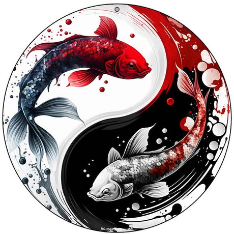 Koi Fish Yin-Yang Novelty Metal Small Circular Sign UC-2068