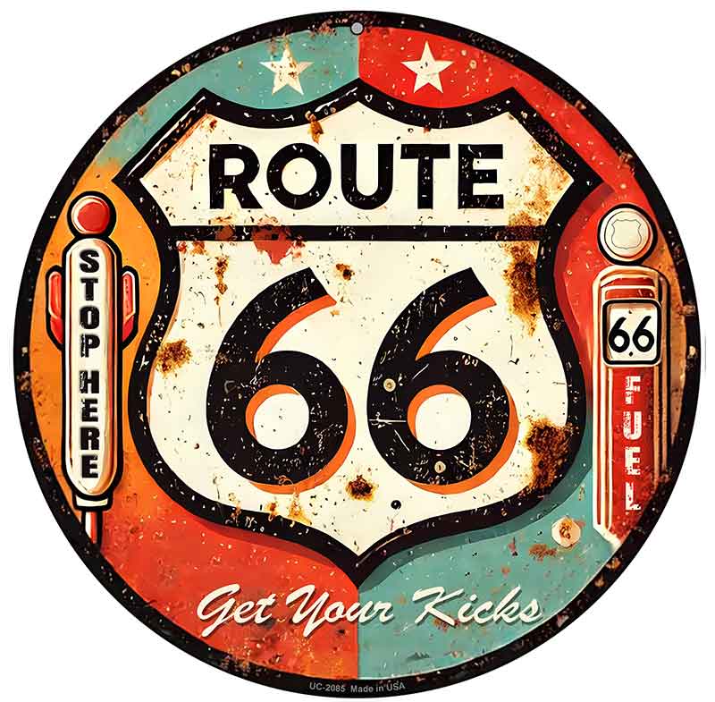 Retro Route 66 Novelty Metal Circular Sign C-2085