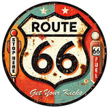 Retro Route 66 Novelty Metal Circular Sign C-2085