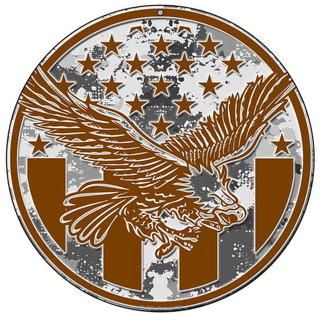 Eagle with American Flag Novelty Metal Circular Sign C-2098