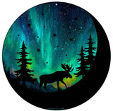 Moose Under the Northern Lights Novelty Metal Circular Sign C-2099