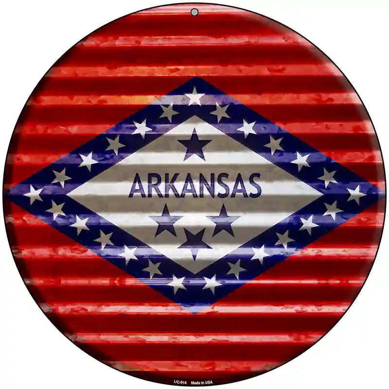Arkansas Flag Corrugated Effect Novelty Circular Sign 8" (UC)