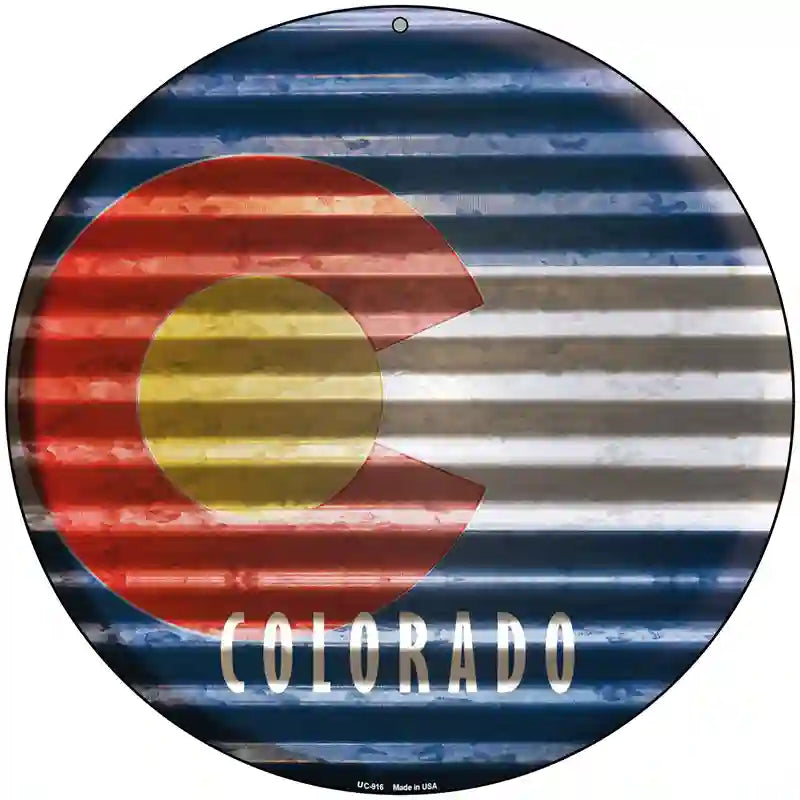 Colorado Flag Corrugated Effect Novelty Circular Sign 8" Sign (UC)