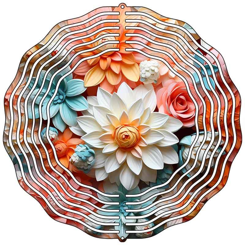 Multi Colored Flower Novelty Metal Wind Spinner 10" Spinner (WCS)