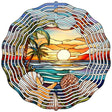 Ocean Sunset Palm Tree Stained Glass Novelty Metal Wind Spinner