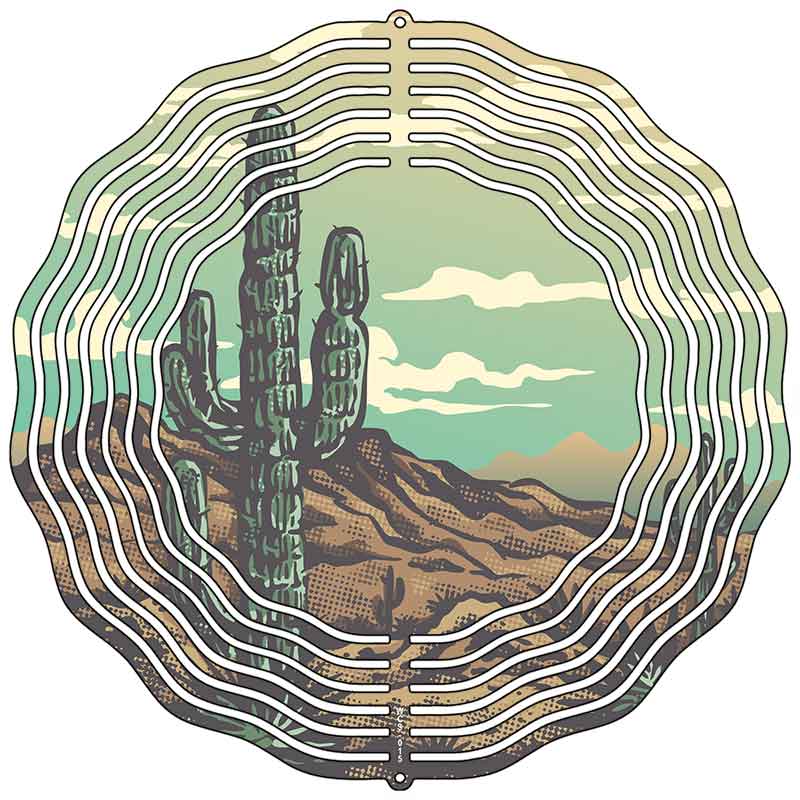 Green Desert Landscape Novelty Metal Wind Spinner