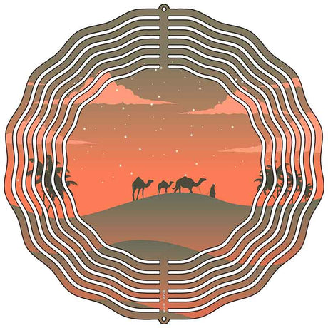 Camel Silhouettes on Sandy Hills Novelty Metal Wind Spinner