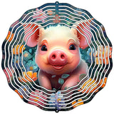 Pig with Colorful Flowers Novelty Metal Wind Spinner