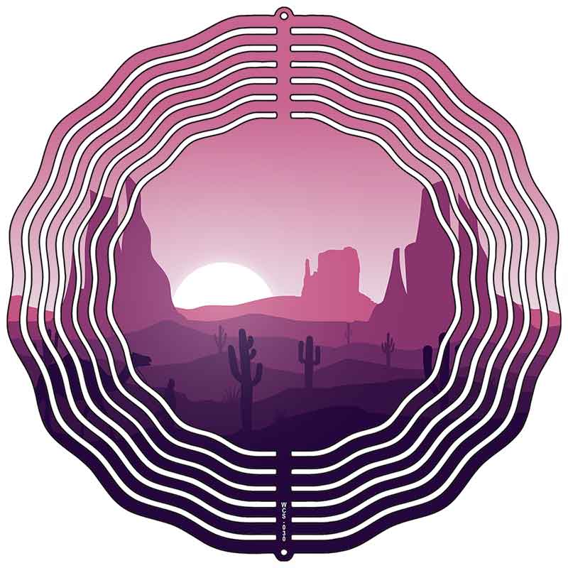 Sunset Mountain and Cactus Novelty Metal Wind Spinner