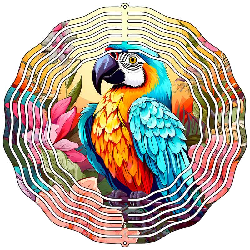 Parrot in Flowers Novelty Metal Wind Spinner