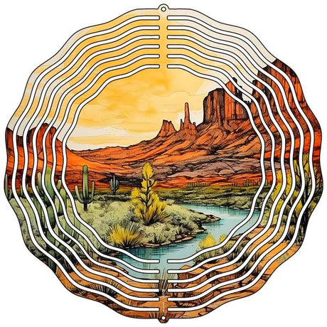 Desert Sunset with River Novelty Metal Wind Spinner